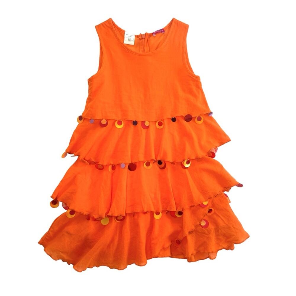 Escada Orange Dress With Shiny Colorful Sequins For Kids Size 6